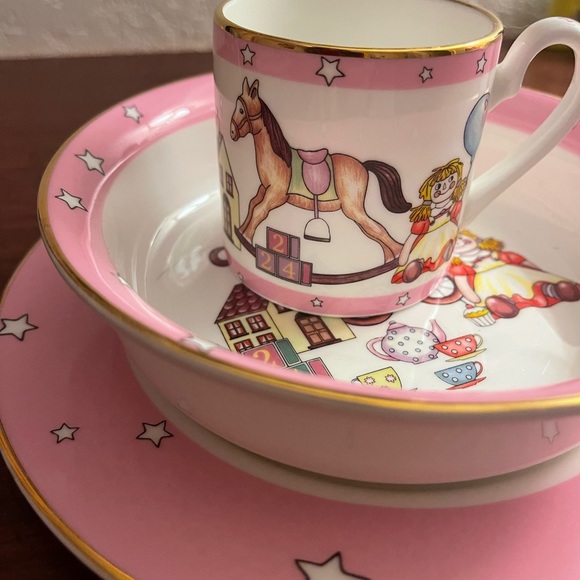 Halcyon Days Nursery Baby Girl 3-Piece Dining Set Fine Bone English China HTF - Picture 2 of 8